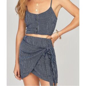 Amuse Society Navy and White Striped Wrap Mini Skirt